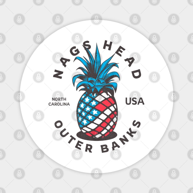 Nags Head, NC Summertime Vacationing Patriotic Pineapple Magnet by Contentarama